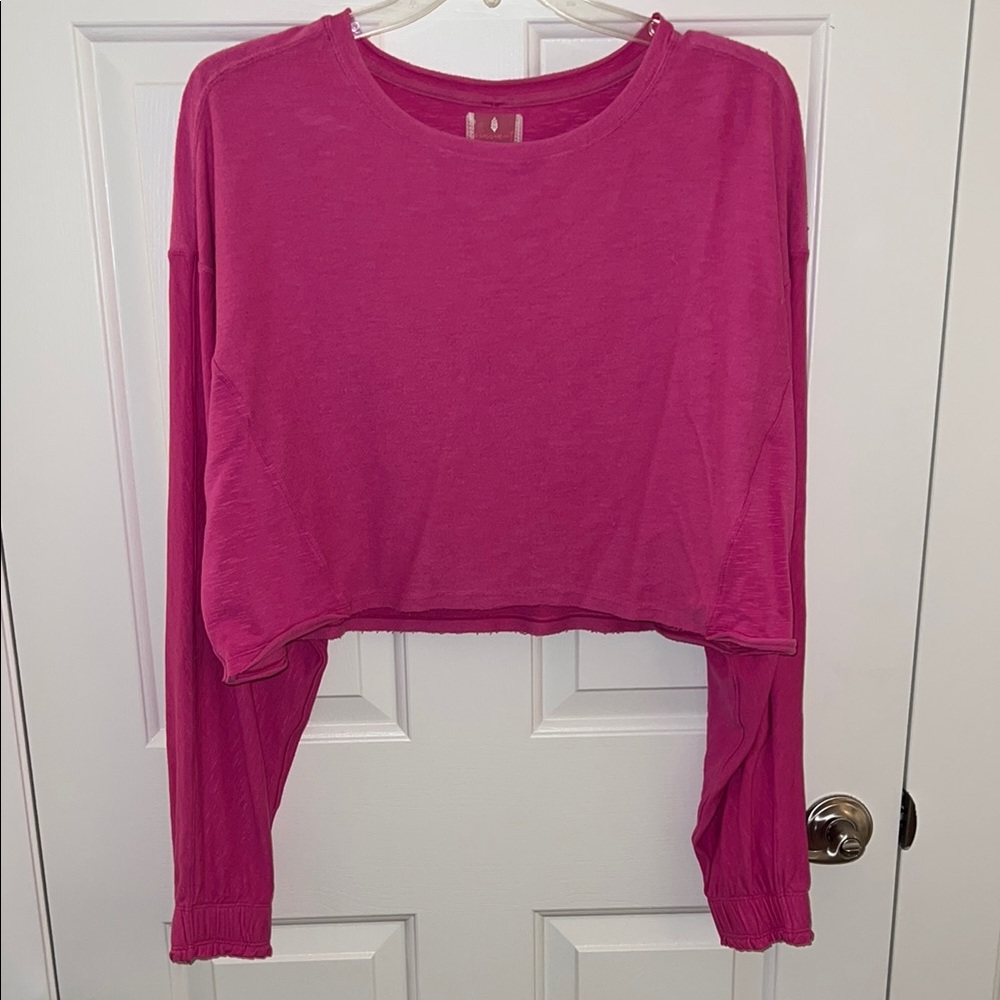 Free People Pink Relaxed Crop Hoodie